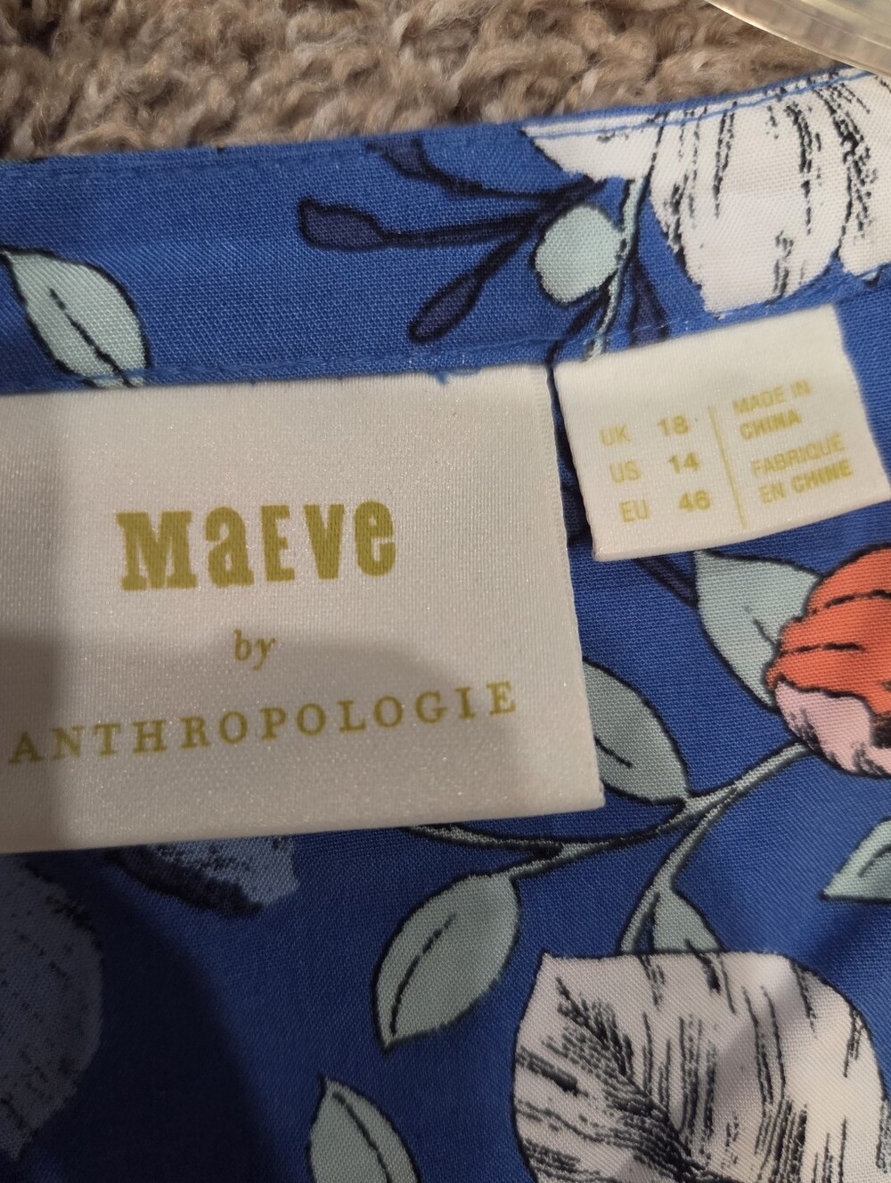 ANTHROPOLOGIE MAEVE Elan Scarf Print Blue Floral Tie-Front Blouse Size 14 - Picture 10 of 13